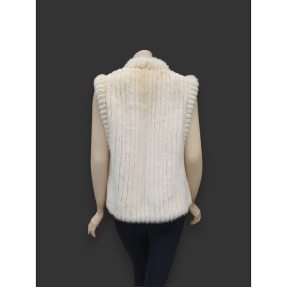Eggshell White Corduroy Cut Mink Vest -Medium - Picture 4 of 7